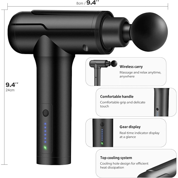 Lihashierontalaite LED-latausilmaisimella, 6 hierontapäätä
