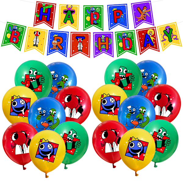 Rainbow Friends Tema Festutstyr Sett Ballonger Banner Kaketopper Dekorationssett for Barn Jenter Gutter