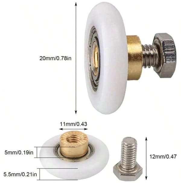 Brusedørsruller 4-pak 20 mm diameter erstatningshjul kompatible med skydedøre i glas til badeværelset