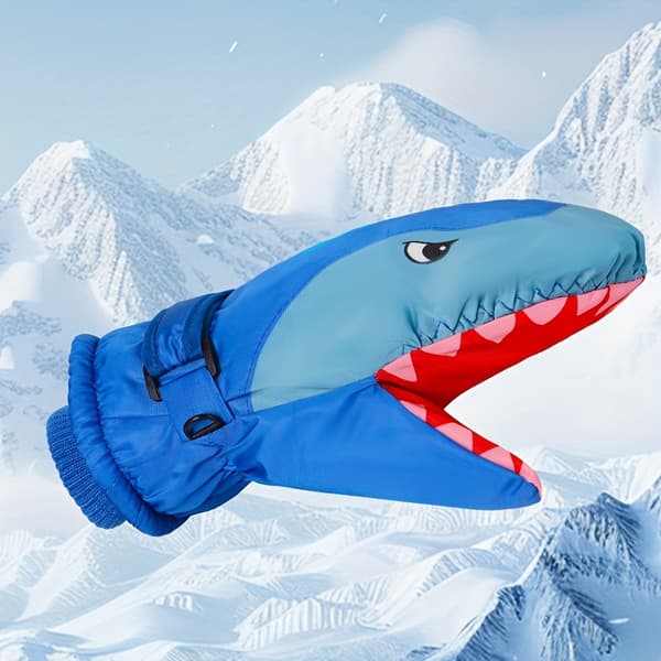 Skidhandskar för barn, termiska, vindtäta, hajdesign, vinter Blue Size M (Suitable for 3-5 Years Old)