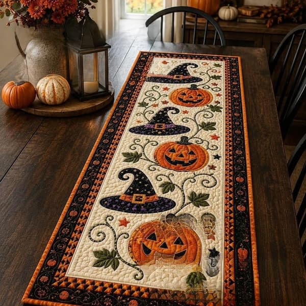 Sæt med borddekorationer til efterår og Halloween 35x180cm Autumn Halloween Tablecloth - B