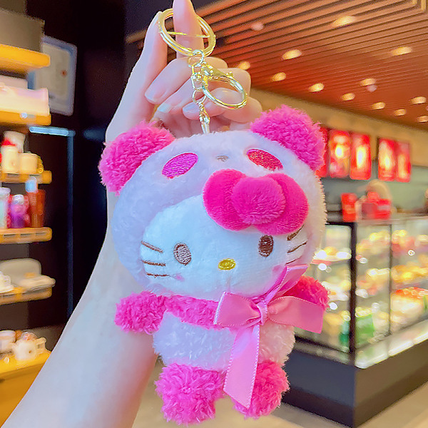 Tecknad Kuromi docka skolväska hänge docka plyschleksak par nyckelring väska hänge Teddy Plush Sanliou-KT Cat 11cm (with keychain)