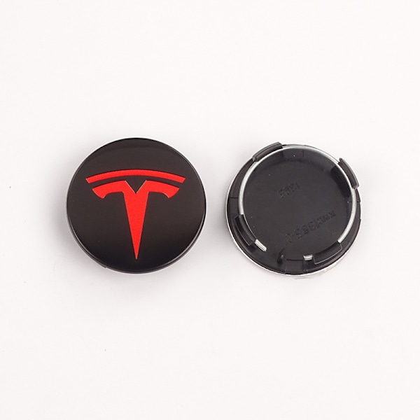 Svart röd uppsättning med 4 navkapseldekaler med billogotyp för Tesla Model 3 Model X Model S