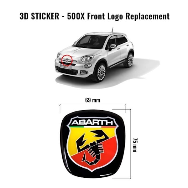 3D Abarth Officiell Logotyp Ersättningsdekal för Fiat 500X, Fram
