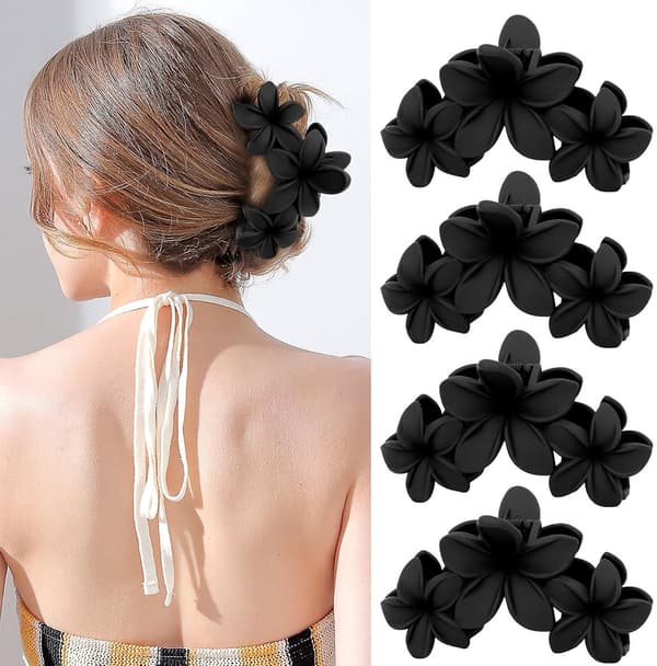 Stora Blomsterhårklämmor 4-pack, Starkt Grepp Matt Klo för Tjockt Hår black