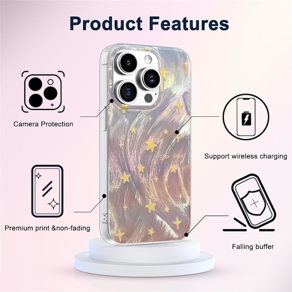 Telefoncover Kompatibelt med iPhone Cover Slankt Holografisk Fade Star Kvinder Piger, Hård PC Stødsikkert Beskyttende Design