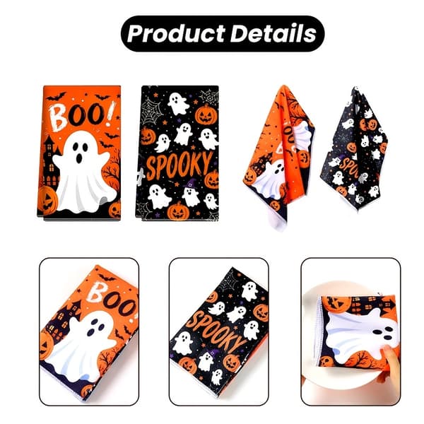 2-pack Halloween kökshanddukar med spöke- och pumpatryck, mjuka absorberande disktrasor för matlagning och bakning 2pcs