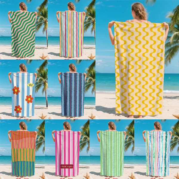 Färgglad randig strandhandduk, ultramjuk mikrofiber TEMU säljer Striped Series 2 80*160