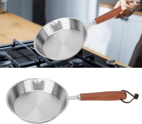 Mini stekepanne i rustfritt stål, non-stick eggepanne, induksjonskompatibel, kompakt kokekar