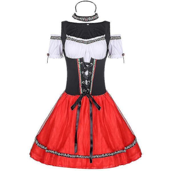 Karneval Oktoberfest Dirndl Kostym Tyskland Öl Maid Tavern Wench Servitris Outfit Cosplay Jul