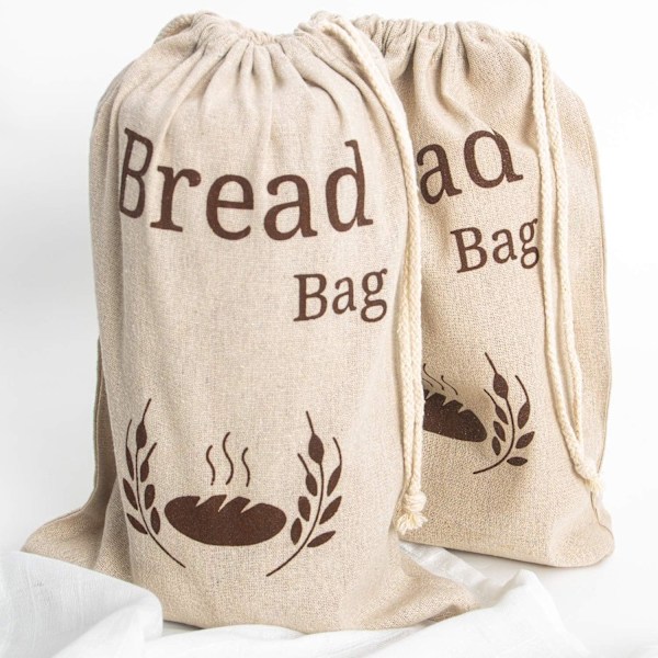 2-pack New Living brödpåsar i naturligt linne | Ekologisk blandning | 2 x återanvändbara brödpåsar | Matförvaringspåse | Brödförvaringspåsar | 38x27 cm |