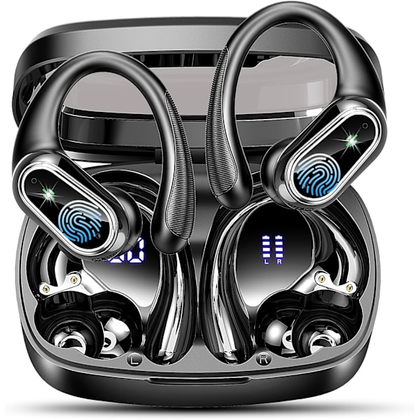 Bluetooth 5.3 Sport Headphones HiFi Stereo Noise Cancelling Earbuds with Mic, Wireless Headphones 50H Dual LED Display, In Ear Ear Buds