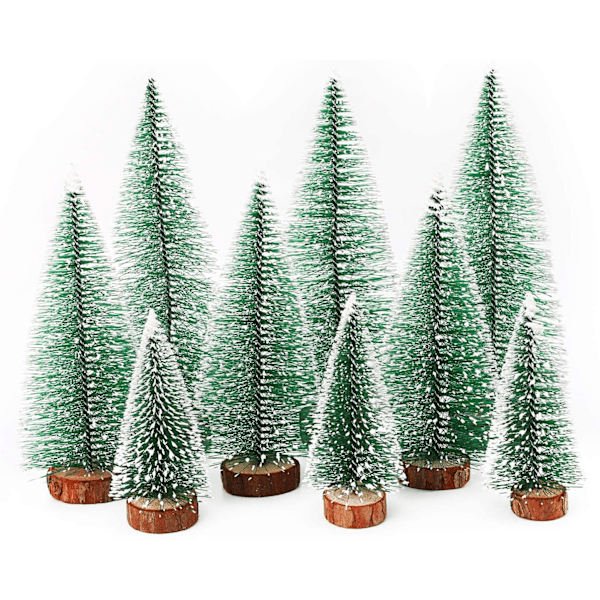 Mini juletre kunstig, 9 stk Mini juletre kunstig med snøeffekt, juledekorasjon juleborddekorasjon DIY grønn
