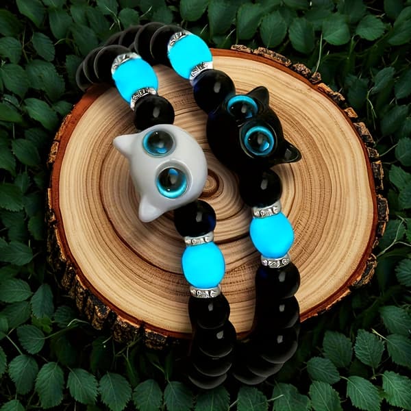 2 stk. Elastiske pararmbånd med kattehode, glødende, justerbare smykker Color 2