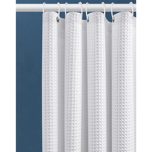 90x180CM - med 6 plastikkroge - til badeværelse og toilet - hvid - skimmelresistent - terningdesign - badeforhæng