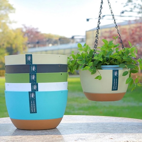 Automatisk Vandabsorberende Blomsterpotte, Moderne Hængende Kurv med Kontrastfarve, Potter til Have og Indendørs Planter, Balkonbeslag blue