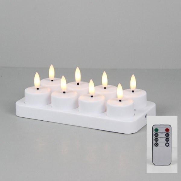 PChero Oppladbare LED Varmelys 8-pakning - Fjernkontroll og Timer for Fest/Dekorasjon 8 stk med ladestasjon 8-charge remote control