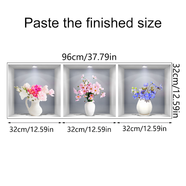 3D-effekt veggklistremerke blomster i vase veggdekorasjon