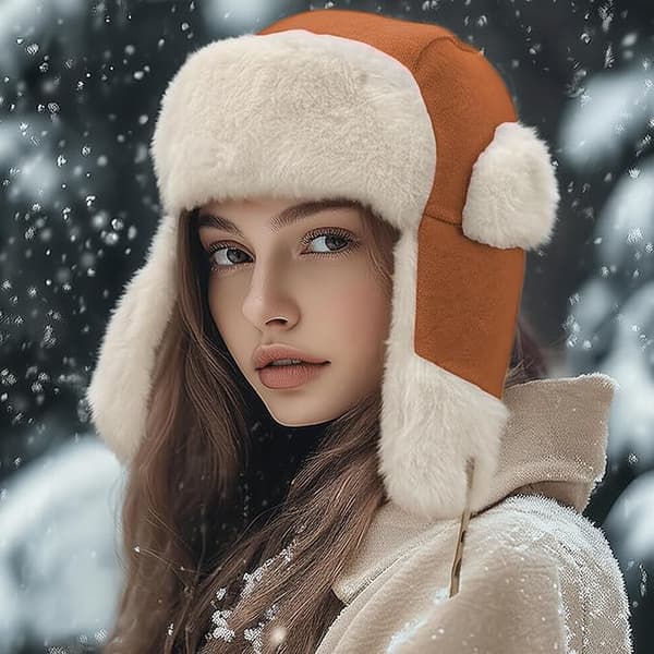 Vinter trapper hat med øreklapper, varm russisk hat til kvinder, trapper hat/skihue til mænd. orange