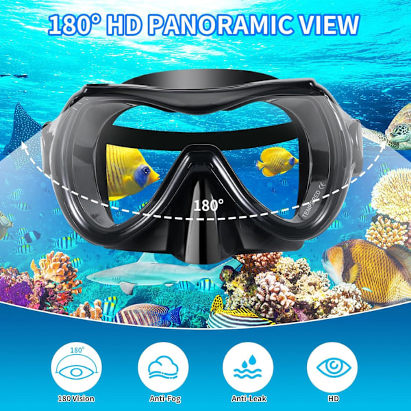 Tiivis ja huurtumaton karkaistu lasilinssi Panoraamanäkymä Uimalasit Kuiva yläosa Snorkkelisetti Snorklaukseen Sukellukseen Uintiin Matkustamiseen{hh} blue