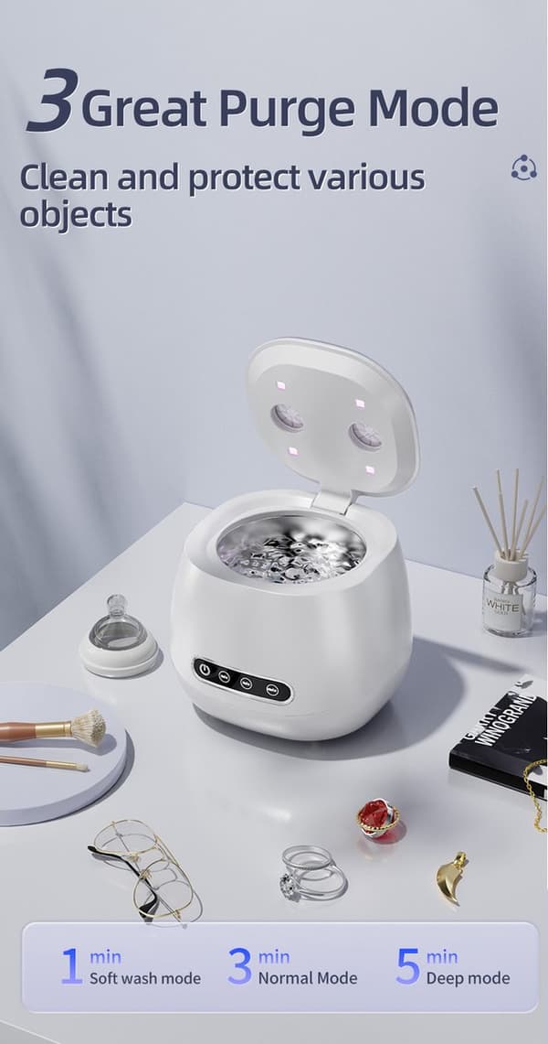 Ultralydsrenser til proteser 160 ml 45 kHz UV-sterilisering til retainere, bøjler og smykker white
