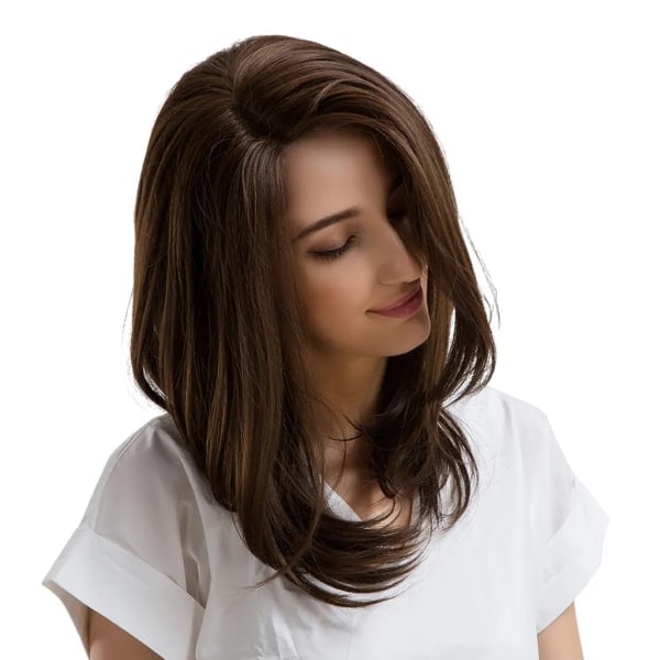 TG Fashion Dam Sidbena Naturlig Mellanlång Hel Peruk Peruk Brun