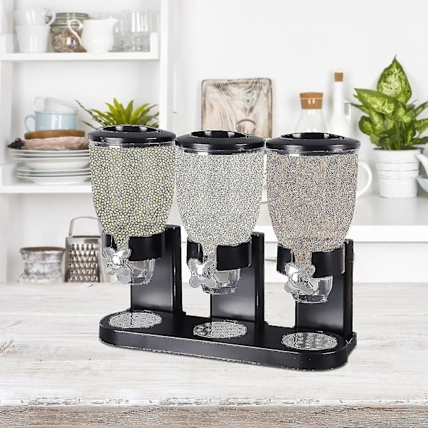 Trippel Matdispenser Torr Matdispenser Flingdispenser Förvaringsbehållare för Köksbänken För Godis Nötter Och Granola SnackBY Black