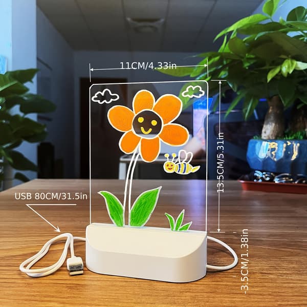 LED Memotavle med 7 Penner USB Nattlys Gave Round 7pcs Pen