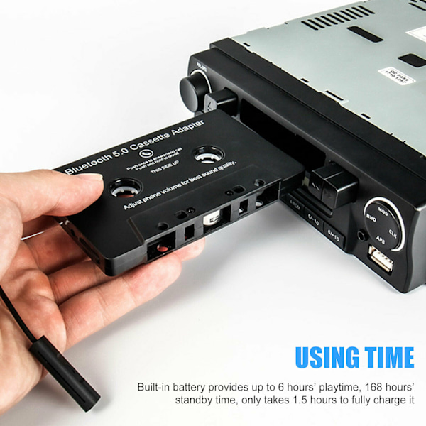 Bluetooth 5.0 kasettisoitinadapteri autoon aux-liitännällä Black