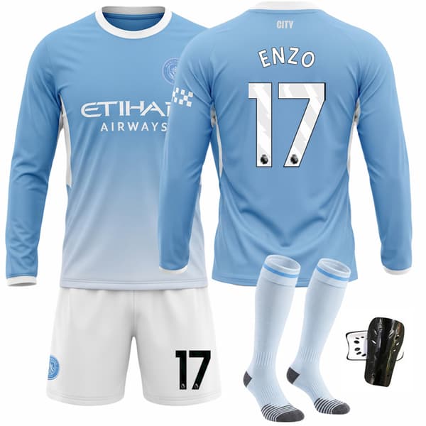 Fodboldtrøje 2026-27 Manchester City Hjemmebane Langærmet Efterår Vinter Sæt Nummer 9 Size 42 with socks #2XL