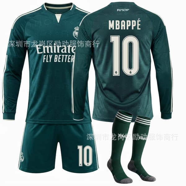 Fodboldtrøje Real Madrid Udebane Langærmet grøn til børn voksne 2526 Real Madrid #twenty two