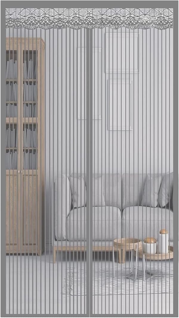 Magnetic Mesh Curtain, Mosquito Proof, Thickened Mesh, Full Frame with Velcro, 100x210 cm Grey Gray
