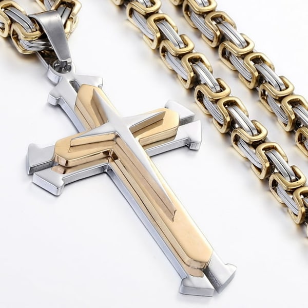 Guld multilayer rostfritt stål kors halsband smycken domine{hh}