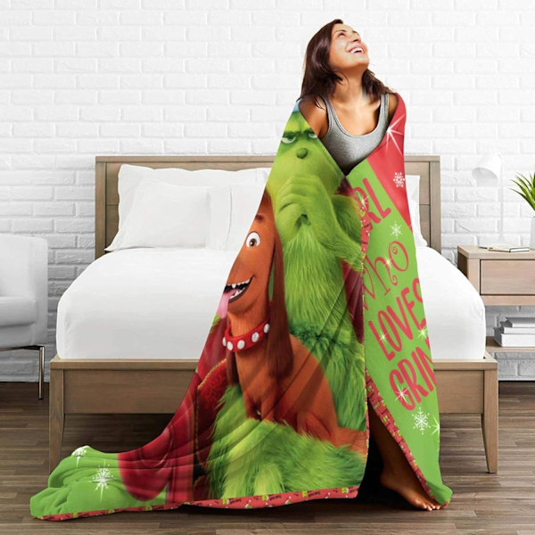 Täcke med tecknat motiv, supermjukt flanell-täcke, dekorativt jul-täcke för säng, soffa, barn, vuxen, 127 cm x 102 cm