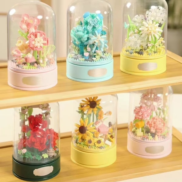 Blomster Musikkboks Byggesett, 522 stk. Blå Rose Blomst Botanisk Roterende Musikkboks Byggesett, Valentinsdag, Bursdagsgave