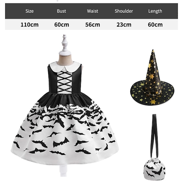 Halloween-dräkt med häxhatt, spöke, pumpa och dödskalle, maskeraddräkt för cosplayfest
