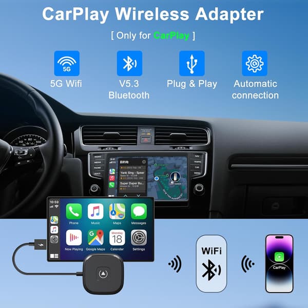 Trådløs CarPlay-adapter til iPhone Opgrader kablet til trådløs CarPlay Nem Plug and Play til bil