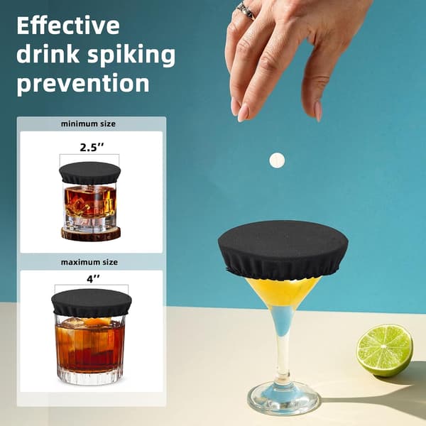 15-pak Universal Drikkebeskytter Scrunchie – Vaskbar Elastisk Drikkebeskytter med Sugerørshul, Polyester/Elastanbånd til Kopper og Glas – Sort