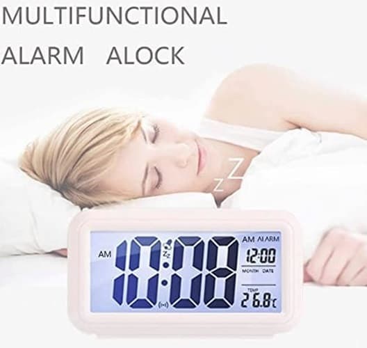 Digital Vekkerklokke med LED-display, Temperatursensor og Automatisk Dimming, Hvit