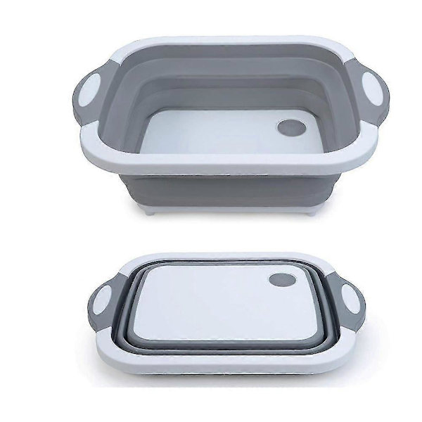 Portable Folding Cutting Board with Strainer, Kitchen Vegetable Washing Basin Basket Sink Foldable Storage Organizer