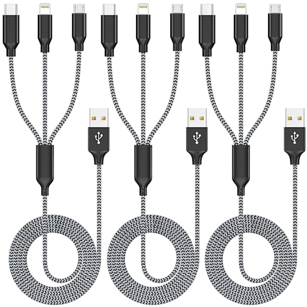 Useita latauskaapeleita 3-pakkauksessa 4FT Monilatauskaapeli Nopea kaapeli USB-latauskaapeli 3-in-1