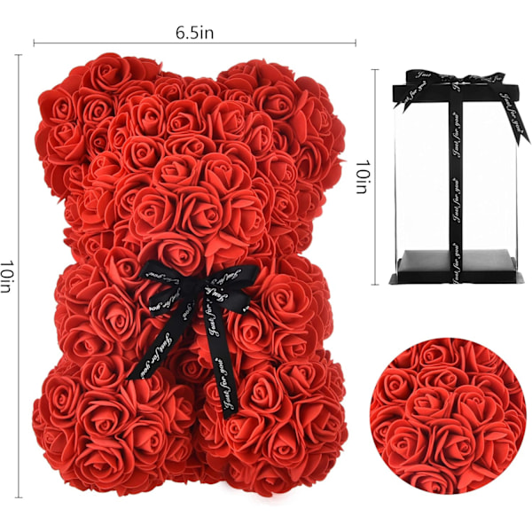 Rose Teddybjørn Mors Dag Valentinsdag, med æske (rød)