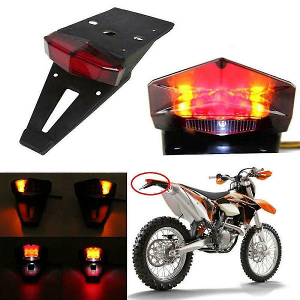 Universal LED baglygte til offroad motorcykel med bremselys og blinklys, sort + rød{hh]
