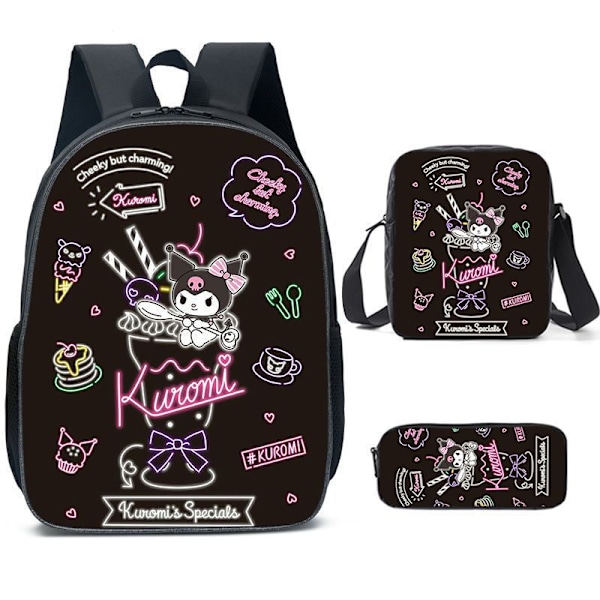 Tecknad Kuromi tredelat set Cinnamon dog KT katt tecknad grund- och gymnasieelever skolväska barnryggsäck 35 Three piece set