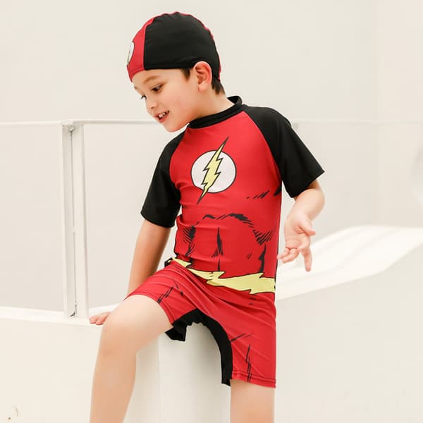 Badedrakt for barn, badedrakt for gutter i ett stykke, medium og stor Five-pointed star suit with hat M (3-4 years old)