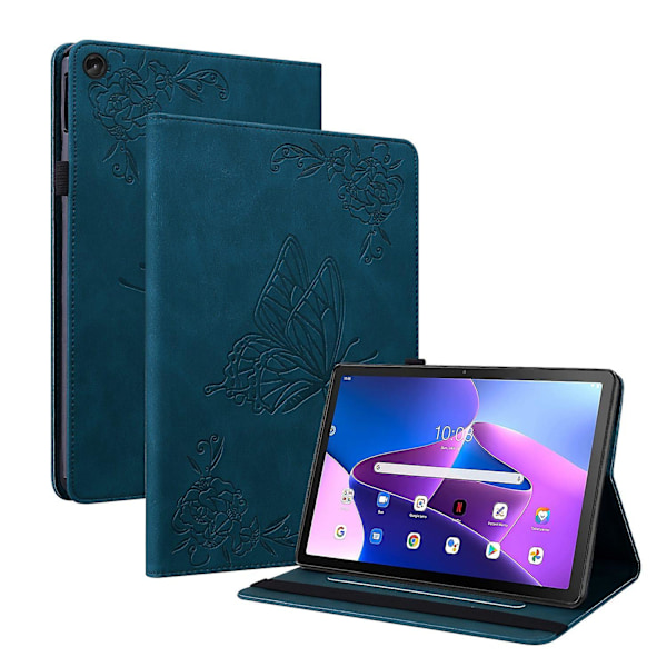 Lenovo Tab M10 Plus (3. generation) Tablet Cover med Indgraveret Kortspor, Stativ og Elastisk Bånd (Stil B Lenovo Tab M10 Plus (3), Blå)