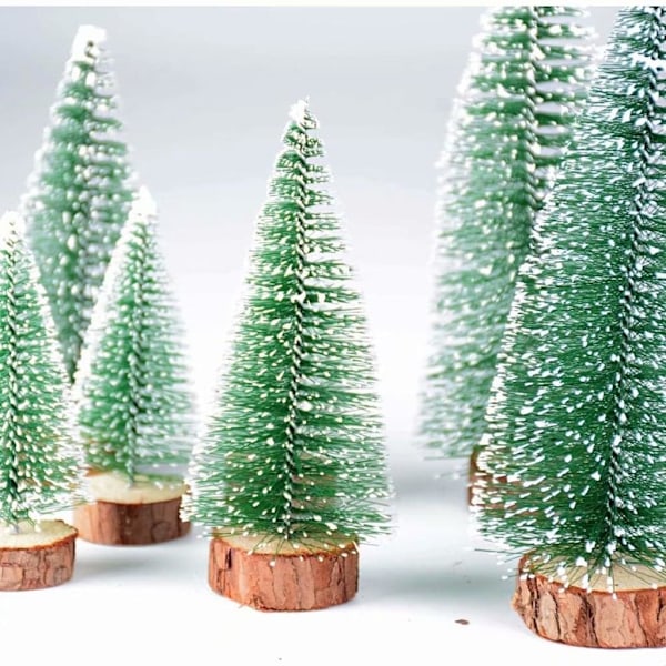Mini juletre kunstig, 9 stk Mini juletre kunstig med snøeffekt, juledekorasjon juleborddekorasjon DIY grønn