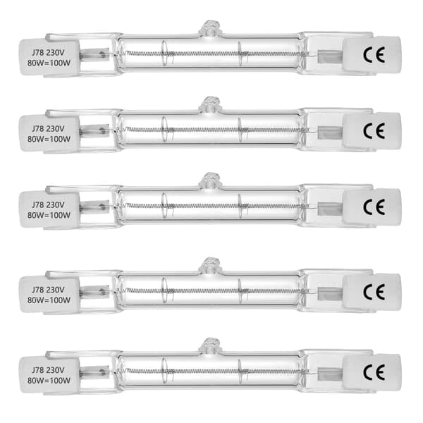 Halogenrør, R7S-sokkel, T3 halogenrørpære, 230V, 80W, 78mm, varmhvit - 2800K (5 stk.) 80W