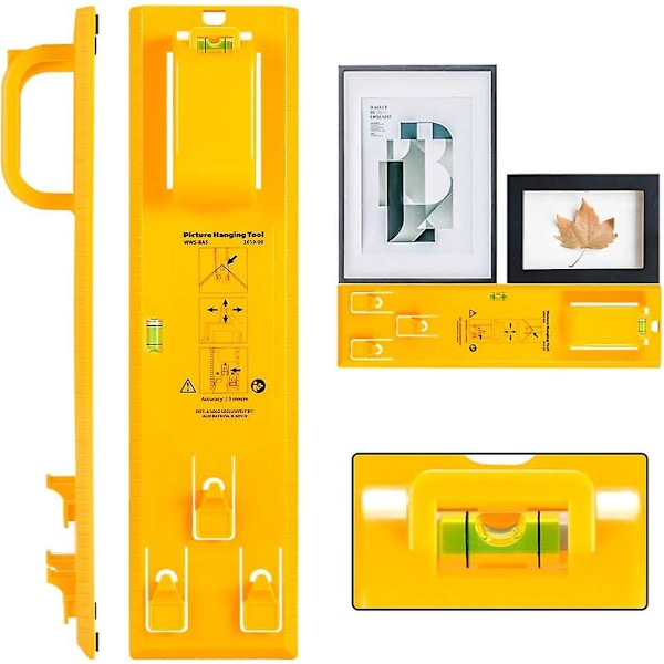 Bildhängningsverktyg med vattenpass - Enkel ramhängare väggmonteringskit (Gult hängverktyg)