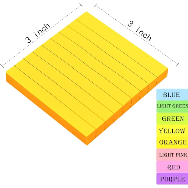 (8-pakning) Linjerte selvklebende lapper, 8 farger selvklebende lapper 3x3 tommer